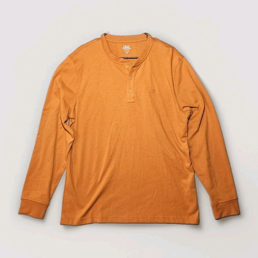 IZOD Saltwater Men's M Burnt Orange Long Sleeve Henley Relaxed Classic